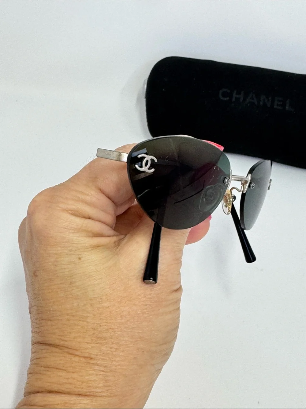 Authentic CHANEL Silver-Tone Rimless Sunglasses - Picture 3 of 9